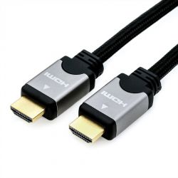 ROLINE 11.04.5851 :: HDMI High Speed кабел + Ethernet, M/M, черно/сиво, 2.0 м