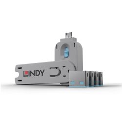 LINDY 40452 :: Система за заключване на USB портове, 1 ключ, 4 порт блокера, Син