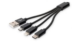 ASSMANN DB-300160-002-S :: DIGITUS 3-in-1 Charger Cable, USB A - Lightning + Micro USB + Type-C