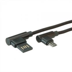 ROLINE 11.02.8721 :: USB 2.0 кабел, Type A M reversible - Micro B (90° по ъгъл), M/M, 1.8 м