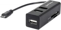 MANHATTAN 406239 :: Четец за карти+ micro USB OTG 24-in-1,  3 порта USB 2.0, черен