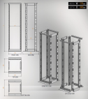 MIRSAN MR.OPR26UDF66.01 :: Сървърен шкаф - 535 x 660 x 1200 мм, D=470 мм / 26U, отворен, черен, OPEN RACK DOUBLE FRAME