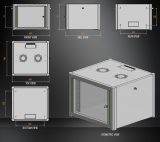 MIRSAN MR.WTN09U56.01 :: Сървърен шкаф за мрежово оборудване - 600 x 560 x 512 мм, D=560 мм / 9U, черен, за стена