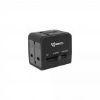 SBOX TA-23 :: Универсален Travel aдаптор с 2 USB порта, 110-240V, 6А, 1380W, 3 накрайника, UK/Europe/US/Aus