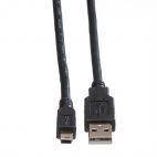 ROLINE 11.02.8708 :: USB 2.0 кабел, A - 5-Pin Mini, M/M, черен цвят, 0.8 м