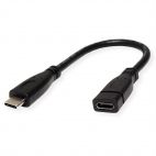 ROLINE 11.02.9015 :: USB 3.2 Gen 2 Type C кабел, C-C, M/F, черен цвят, 0.15 м