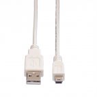 VALUE 11.99.8730 :: USB 2.0 кабел, A - 5-Pin Mini, M/M, бял цвят, 3.0 м