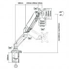 VALUE 17.99.1155 :: Пневматична стойка за монитор, Desk Clamp, Pivot, черен цвят, 2 шарнира