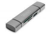 DIGITUS DA-70886 :: Комбиниран четец за карти, USB-C + USB 3.0, Micro/SD, сив 