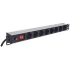 INTELLINET 713986 :: Разклонител PDU за 19" шкаф, 8 гнезда, 16А, On/Off, алуминиев, 3.0 м