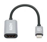 MANHATTAN 153973 :: Aдаптер USB Type-C 3.2 Male към HDMI-Female, 4K@60Hz (3840×2160) Active, Aluminum, сив