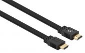 MANHATTAN 355599 :: Кабел HDMI M/M, плосък, 4K@60Hz, Gold, 0.5м, черен