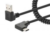 MANHATTAN 356220 :: Кабел USB-A към Type-C USB, спирален, за зареждане, ъглови конектори, 1 м, черен